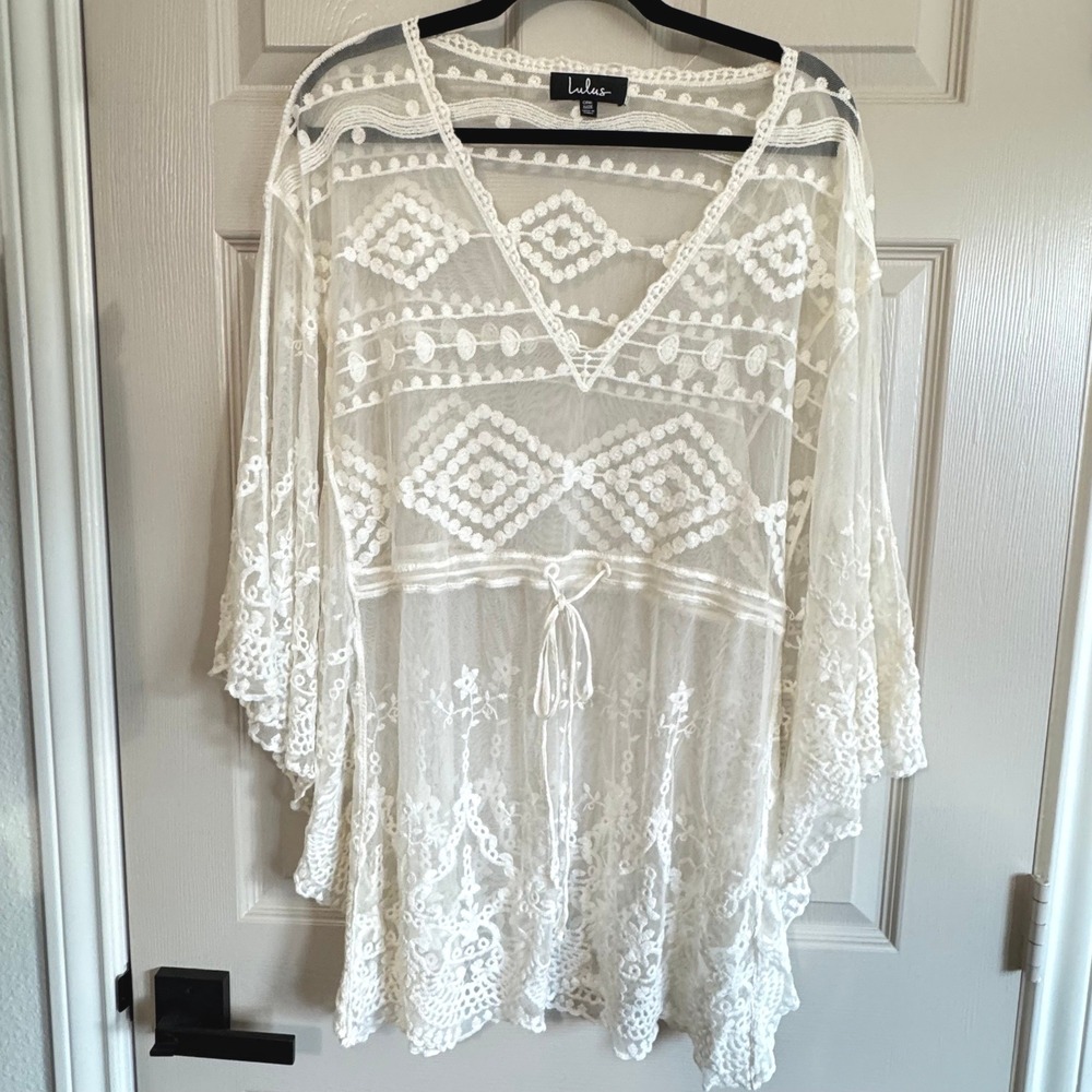 Lulus Lace Tunic Women OS Sheer Mesh Kimono Boho Layering Coastal Festival Beach